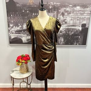 INC International Concepts Women's Gold Velvet Wrap Dress Size Medium - Reemoly